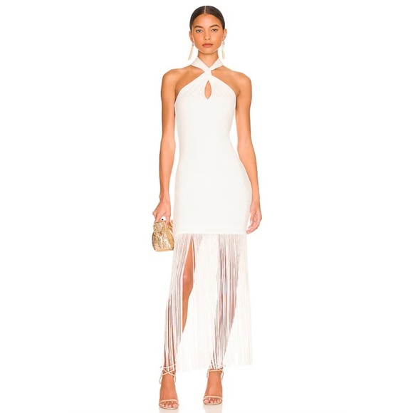 Alice + Olivia Steph Twist Neck Fringe Dress in Off White size 4 NWT - Picture 1 of 3